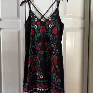 Xhilaration Black Dress with Colorful Floral Design